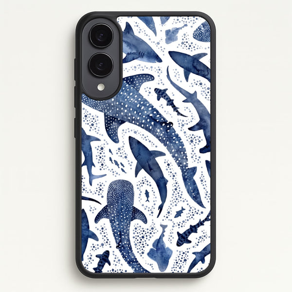 Indigo Watercolour Sharks Phone Case - Galaxy S25 Edge / Standard