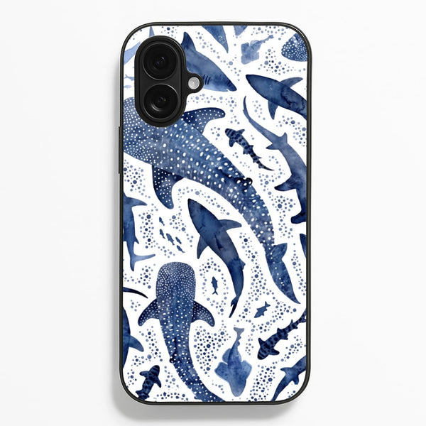 Indigo Watercolour Sharks Phone Case - iPhone 16 Plus / Standard