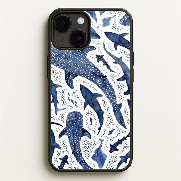 Indigo Watercolour Sharks Phone Case - iPhone 13 / Standard