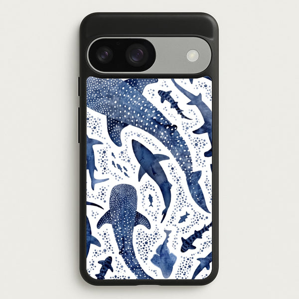 Indigo Watercolour Sharks Phone Case - Google Pixel 9 / 9 Pro / Standard