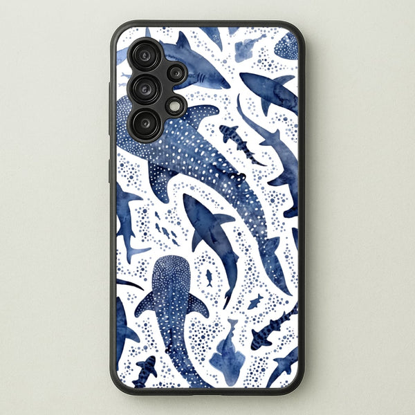 Indigo Watercolour Sharks Phone Case - Galaxy A13 / Standard