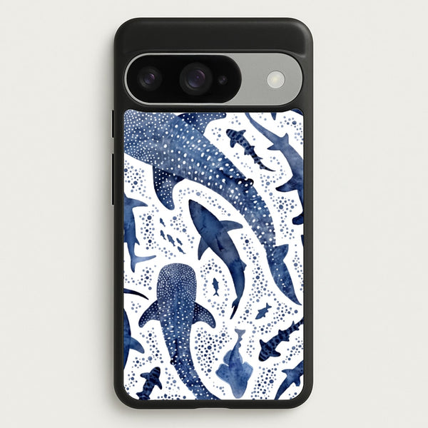 Indigo Watercolour Sharks Phone Case - Google Pixel 10 / 10 Pro / Standard