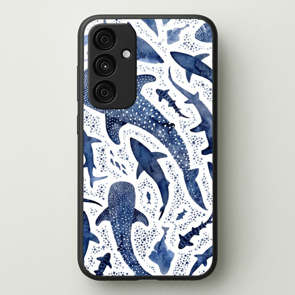 Indigo Watercolour Sharks Phone Case - Galaxy A55 / Standard