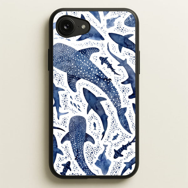 Indigo Watercolour Sharks Phone Case - iPhone 16e / Standard