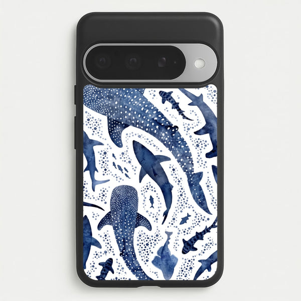 Indigo Watercolour Sharks Phone Case - Google Pixel 10 Pro XL / Standard
