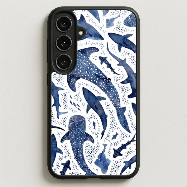 Indigo Watercolour Sharks Phone Case - Galaxy S25FE / Standard