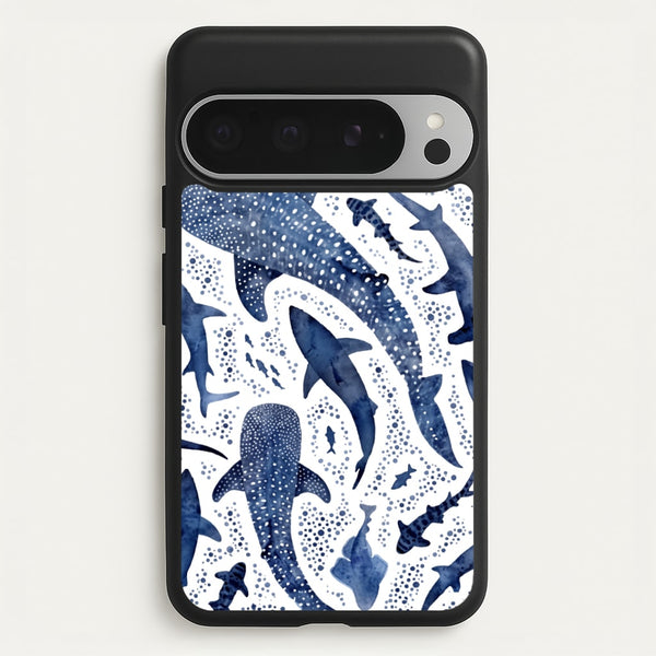 Indigo Watercolour Sharks Phone Case - Google Pixel 9 Pro XL / Standard
