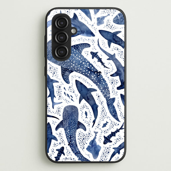 Indigo Watercolour Sharks Phone Case - Galaxy S23FE / Standard