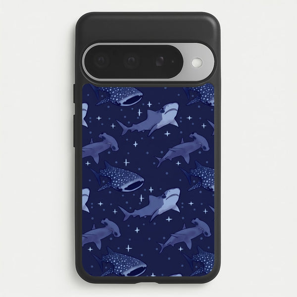 Navy Shark Pattern Phone Case - Google Pixel 10 Pro XL / Standard