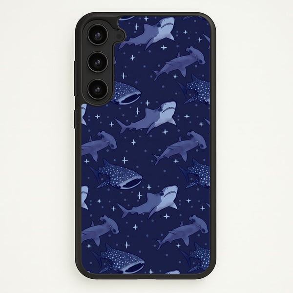 Navy Shark Pattern Phone Case - Galaxy S23 Plus / Standard