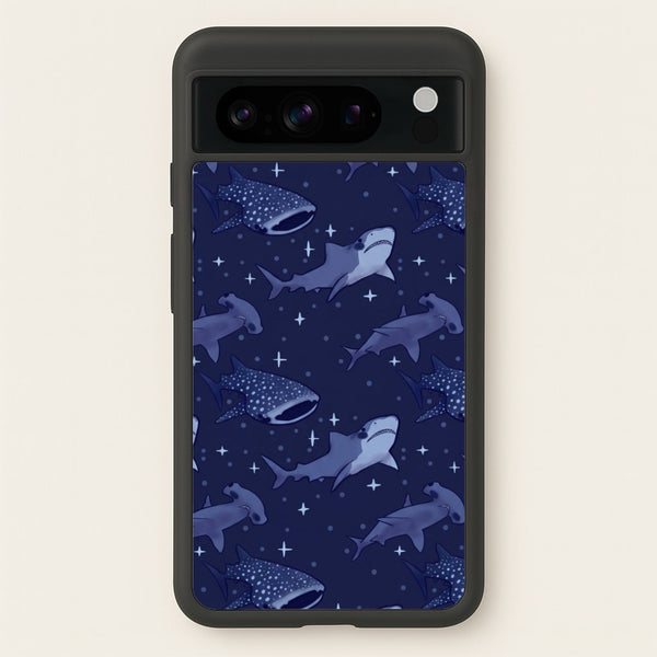 Navy Shark Pattern Phone Case - Google Pixel 8 Pro / Standard