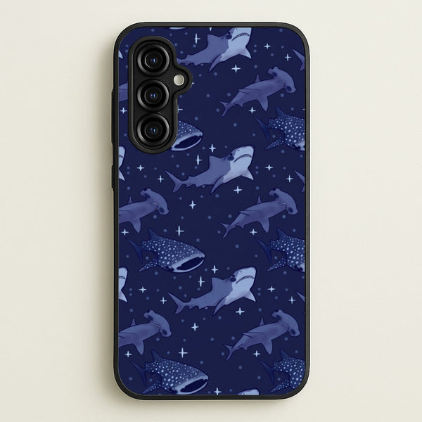 Navy Shark Pattern Phone Case - Galaxy A54 / Standard