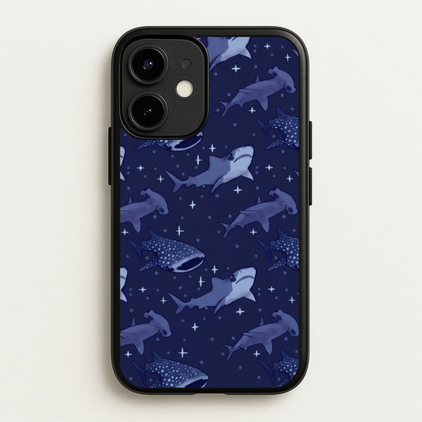 Navy Shark Pattern Phone Case - iPhone 12 / 12 Pro / Standard