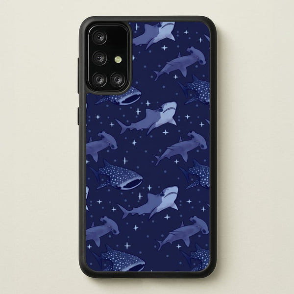 Navy Shark Pattern Phone Case - Galaxy A71 / Standard