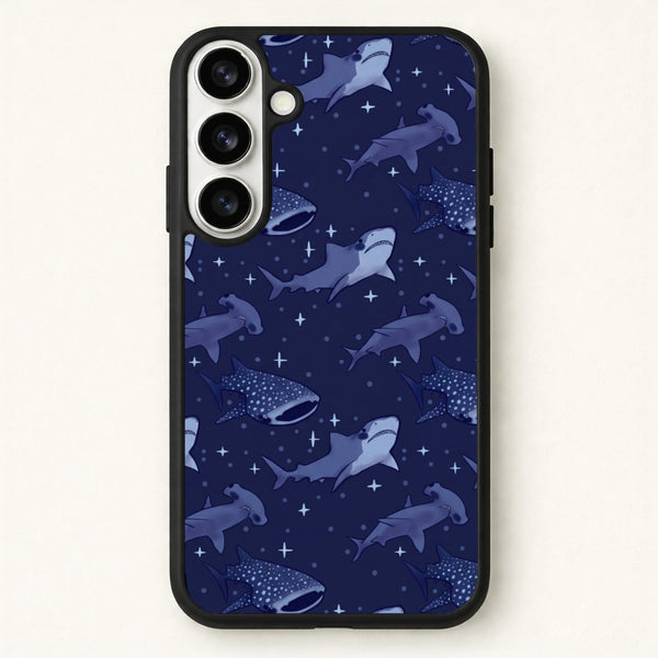 Navy Shark Pattern Phone Case - Galaxy S26 / Standard