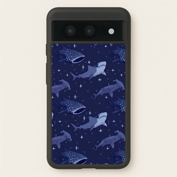 Navy Shark Pattern Phone Case - Google Pixel 8a / Standard