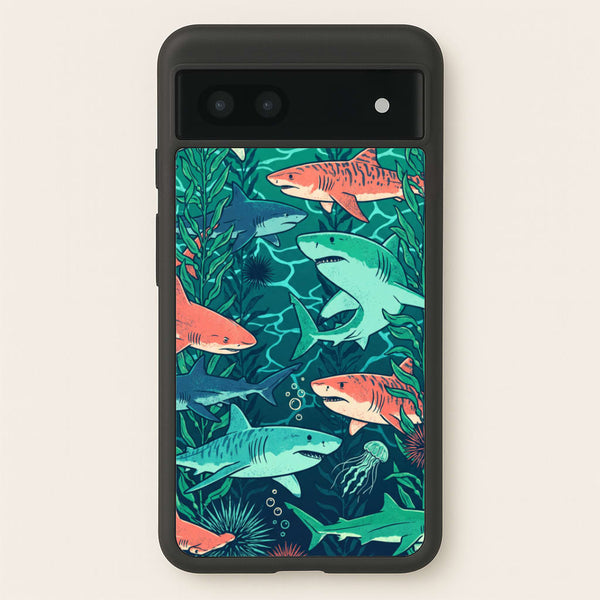 Retro Sharks Phone Case - Google Pixel 7a / Standard