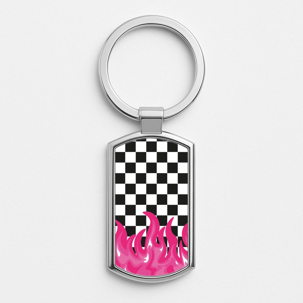 Pink Flame - Skate Aesthetic Silver Keyring
