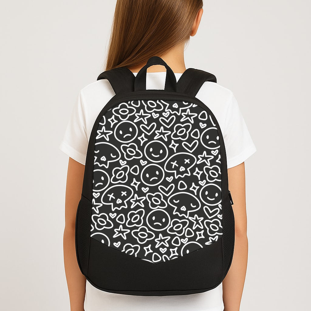 Black Skulls - Skate Aesthetic Large School Bag