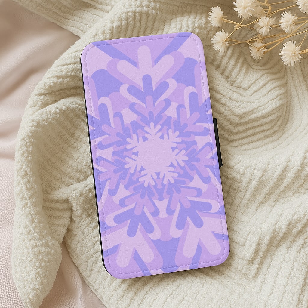 Purple - Colourful Snowflakes Wallet Phone Case