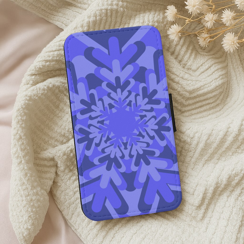 Blue - Colourful Snowflakes Wallet Phone Case