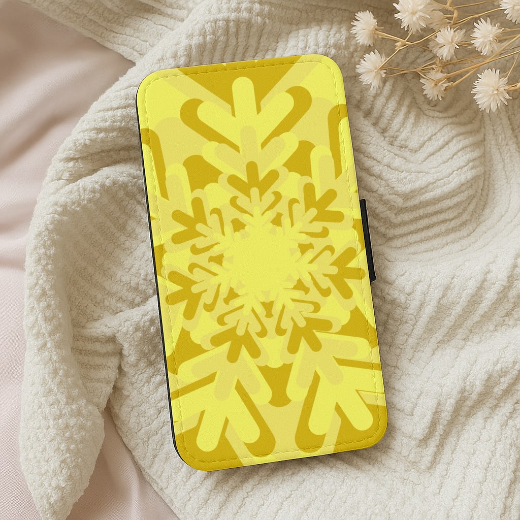 Yellow - Colourful Snowflakes Wallet Phone Case