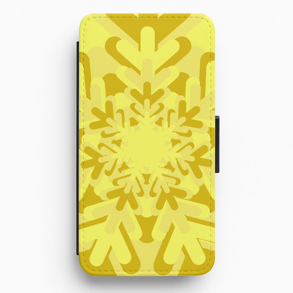 Yellow - Colourful Snowflakes Flip / Wallet Phone Case