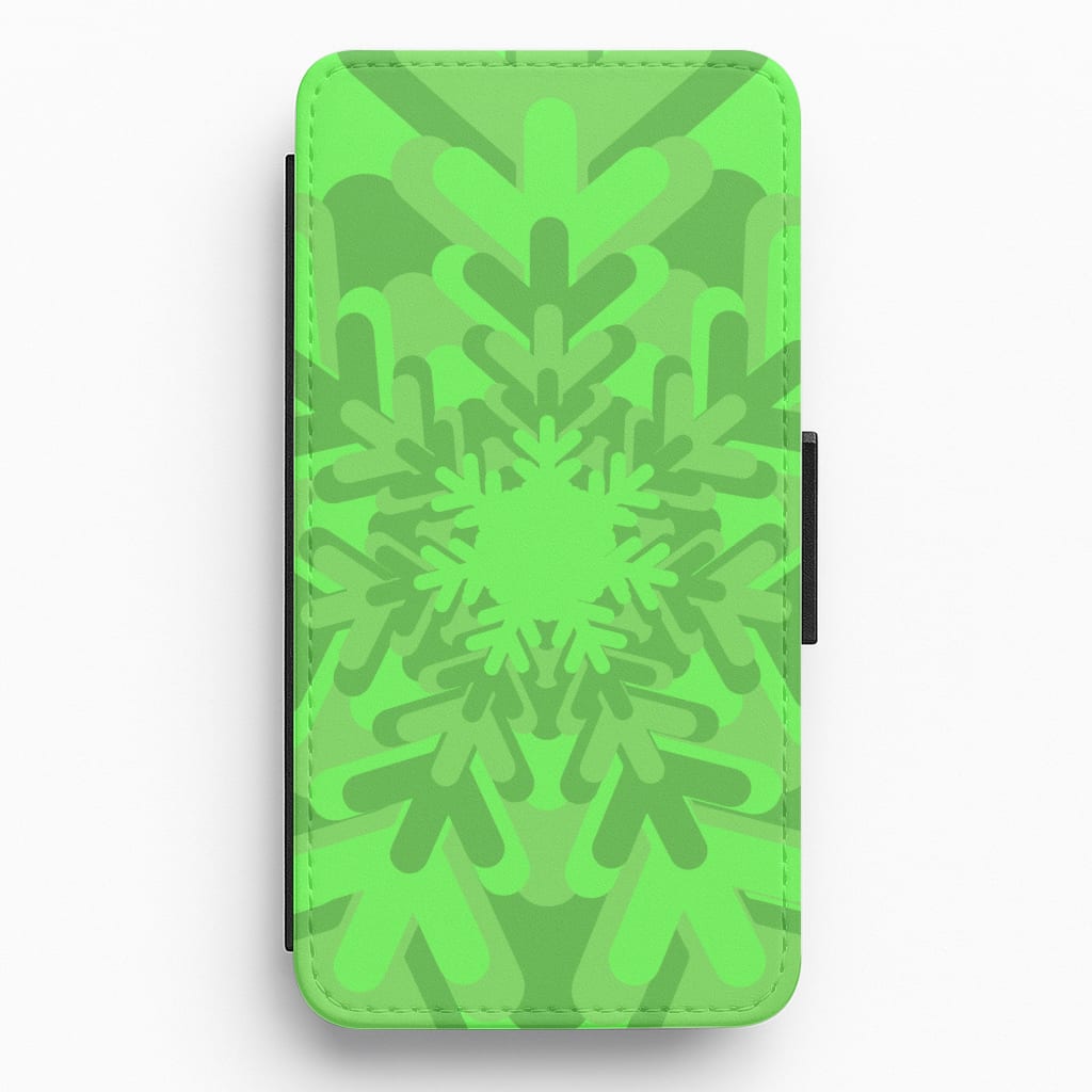 Green - Colourful Snowflakes Flip / Wallet Phone Case