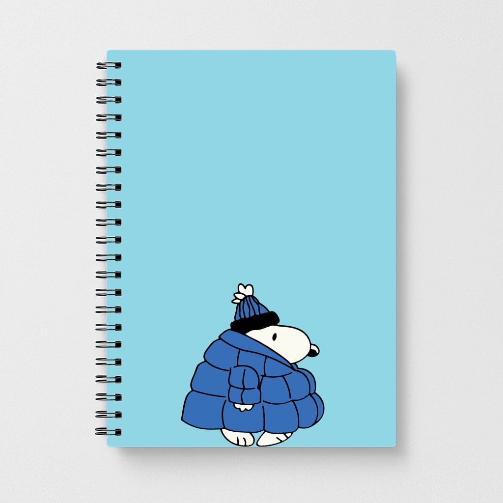 Cartoon Beagle Puffer Jacket Blue Notebook