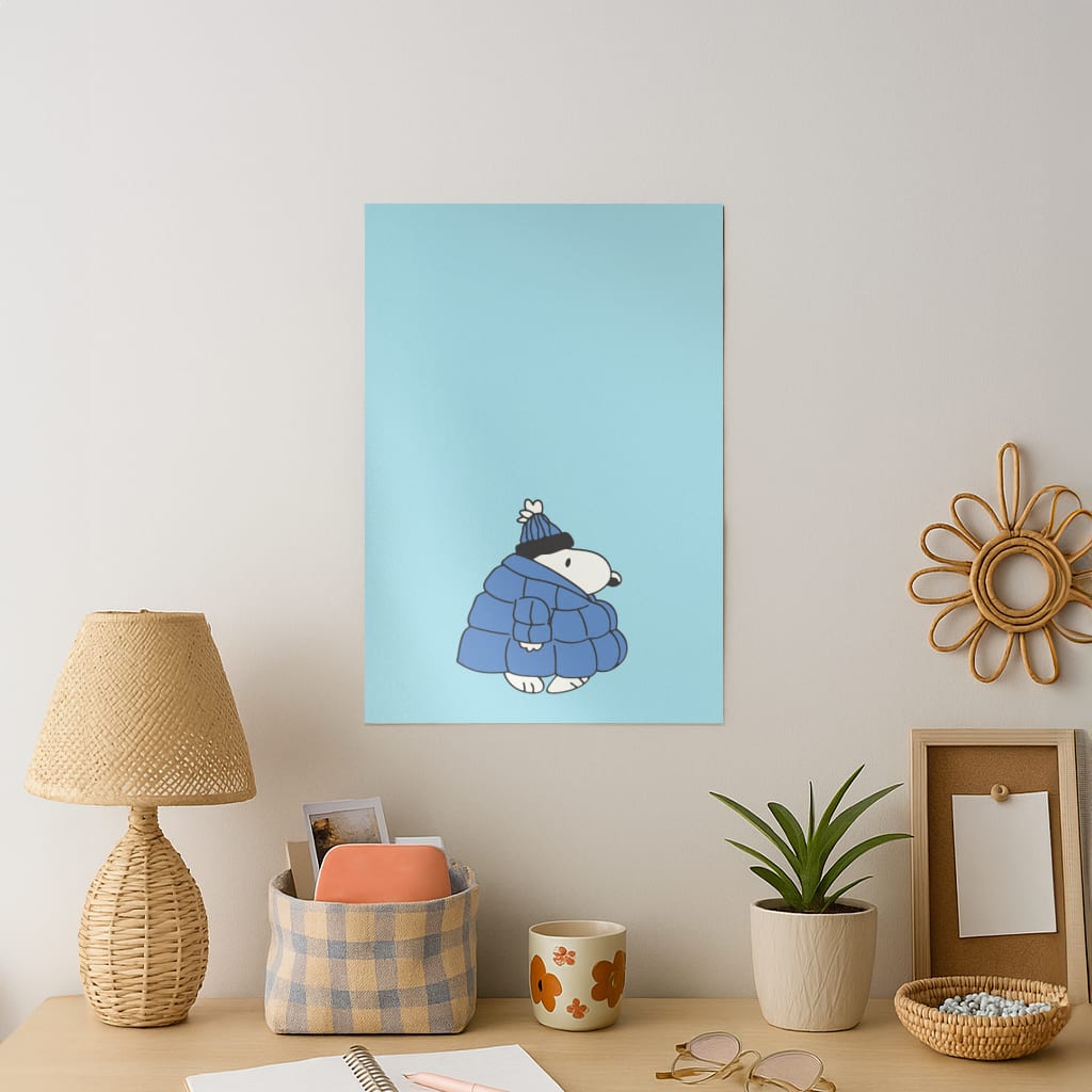 Cartoon Beagle Puffer Jacket Blue Art Print