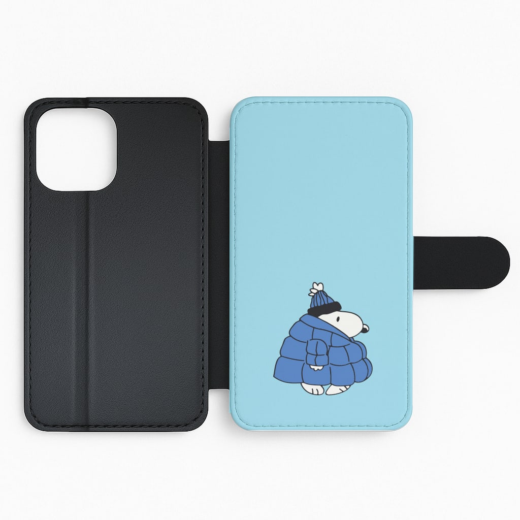Cartoon Beagle Puffer Jacket Blue Flip Phone Case