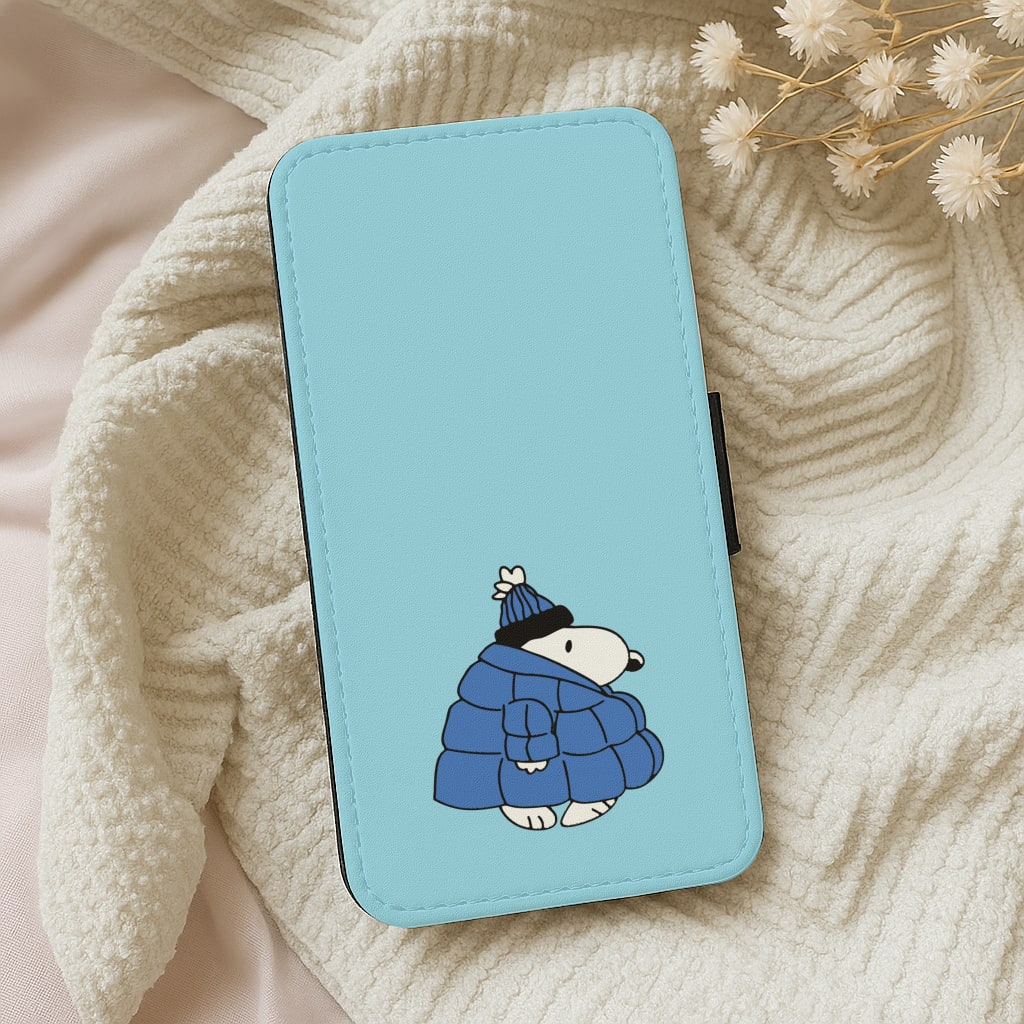 Cartoon Beagle Puffer Jacket Blue Wallet Phone Case