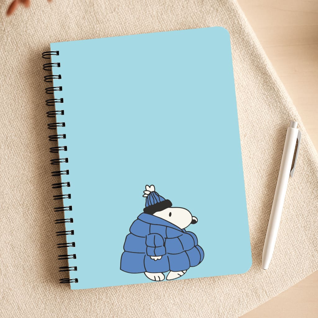 Cartoon Beagle Puffer Jacket Blue Notepad