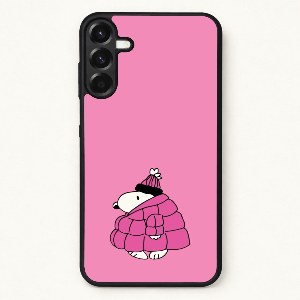 Cartoon Beagle Puffer Jacket Pink Phone Case for Galaxy A37