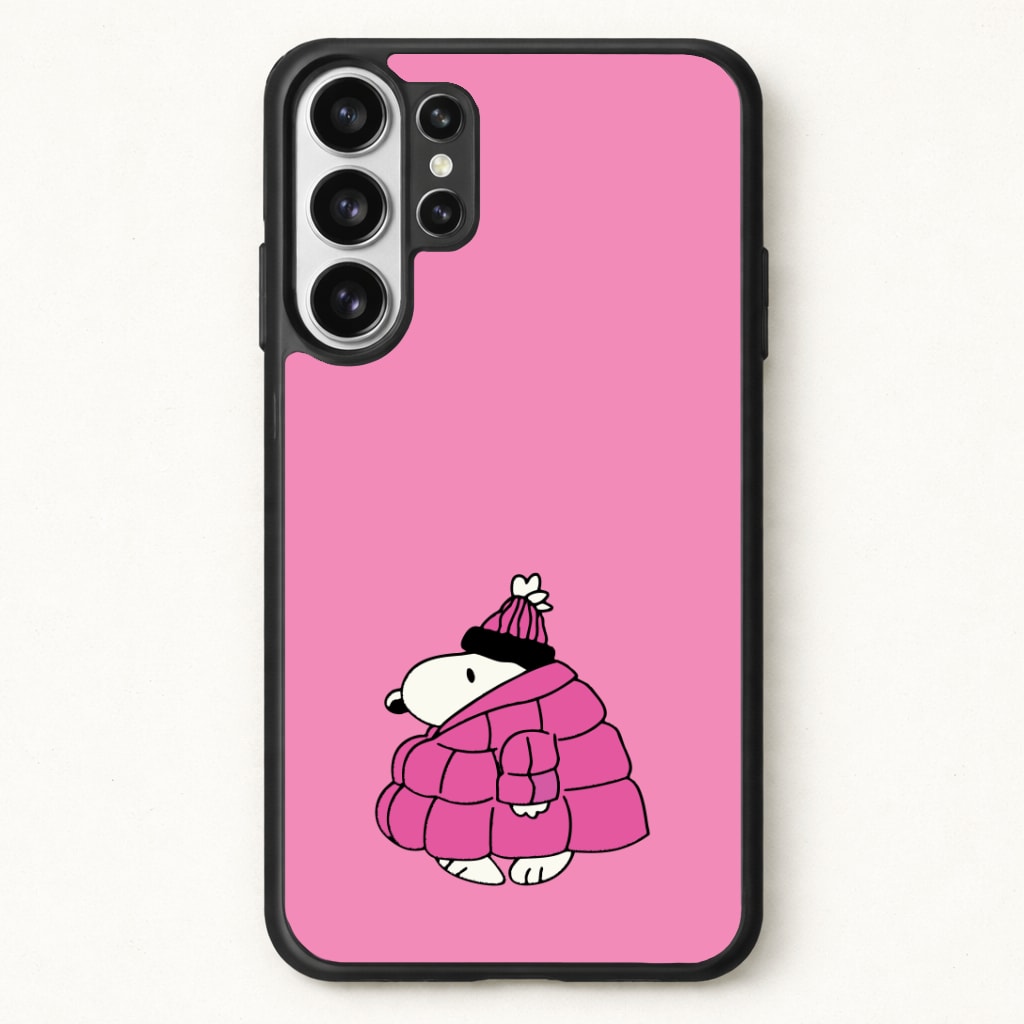 Cartoon Beagle Puffer Jacket Pink Phone Case for Galaxy S26 Ultra