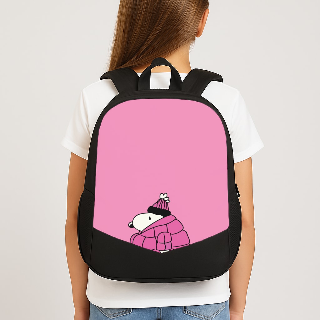 Cartoon Beagle Puffer Jacket Pink School Bag