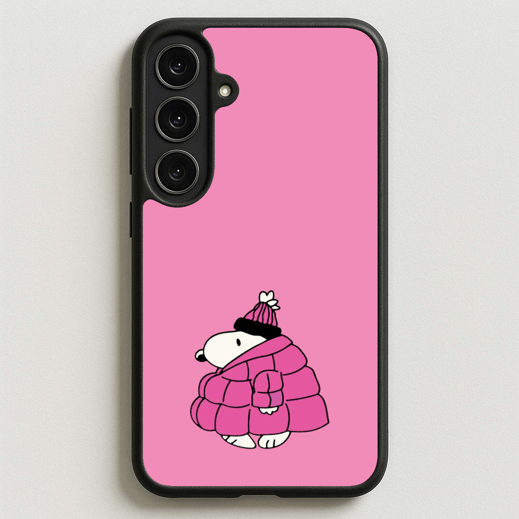 Cartoon Beagle Puffer Jacket Pink Phone Case for Galaxy S25FE