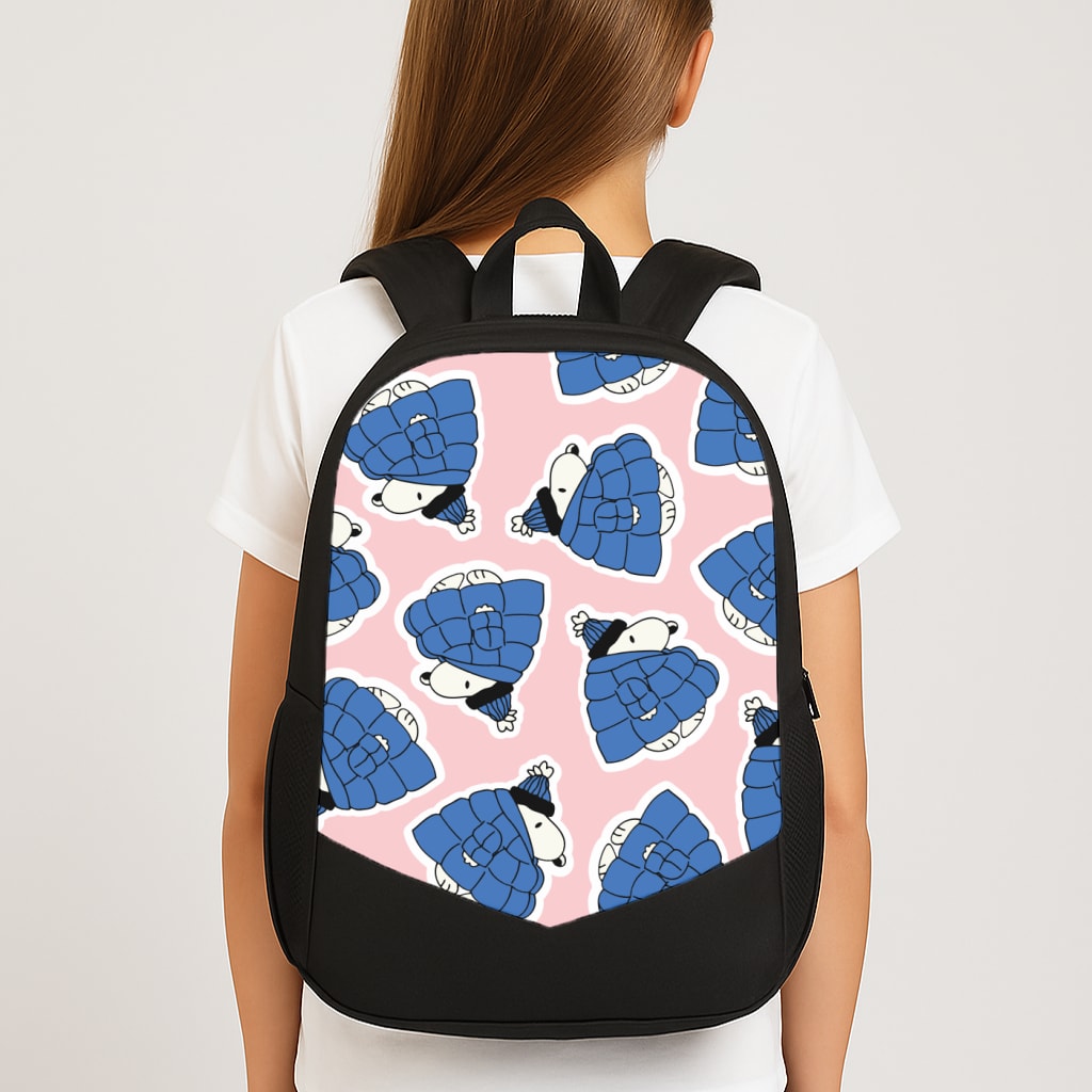 Cartoon Beagle Puffer Jacket Pattern Large School Bag