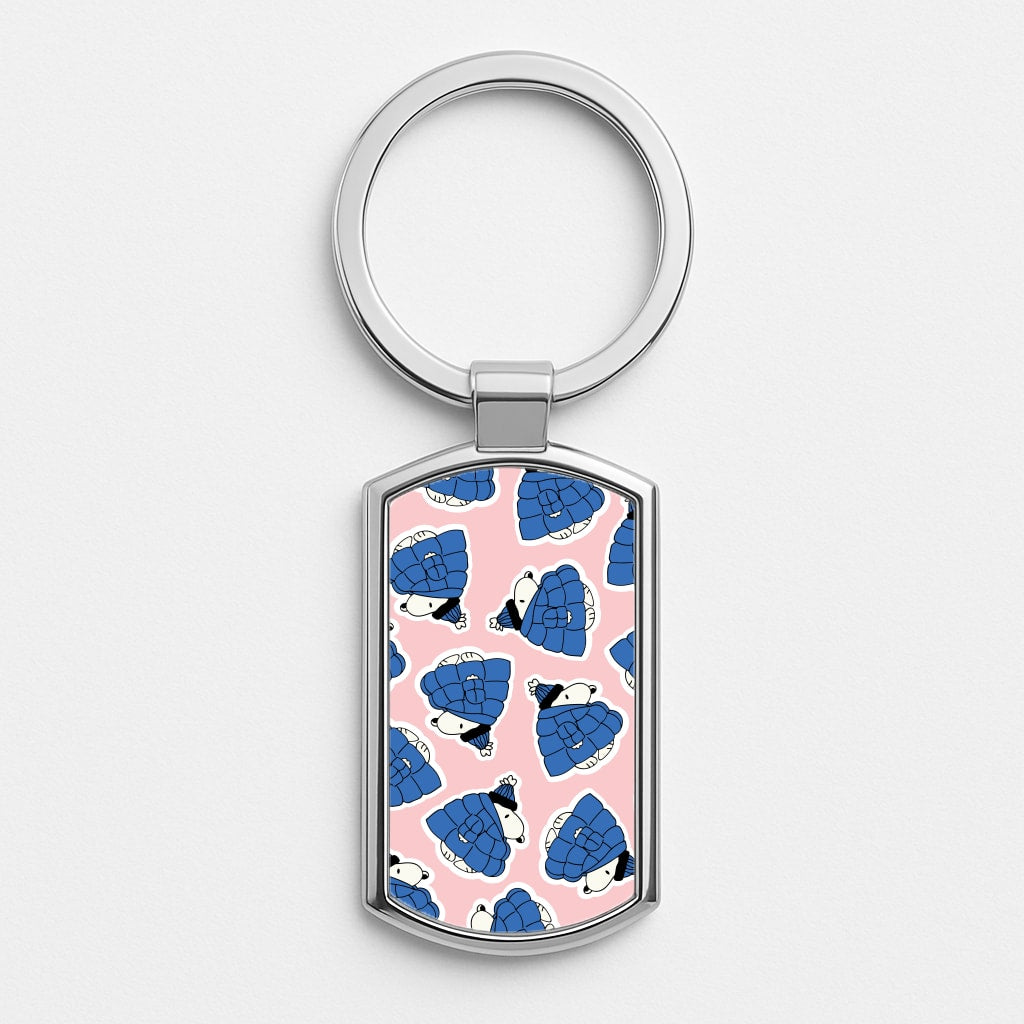 Cartoon Beagle Puffer Jacket Pattern Silver Keyring