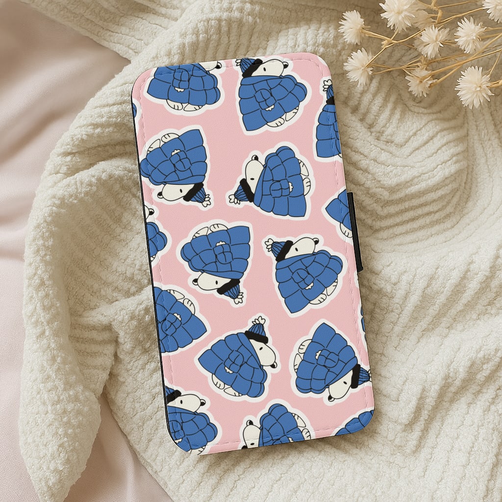 Cartoon Beagle Puffer Jacket Pattern Wallet Phone Case