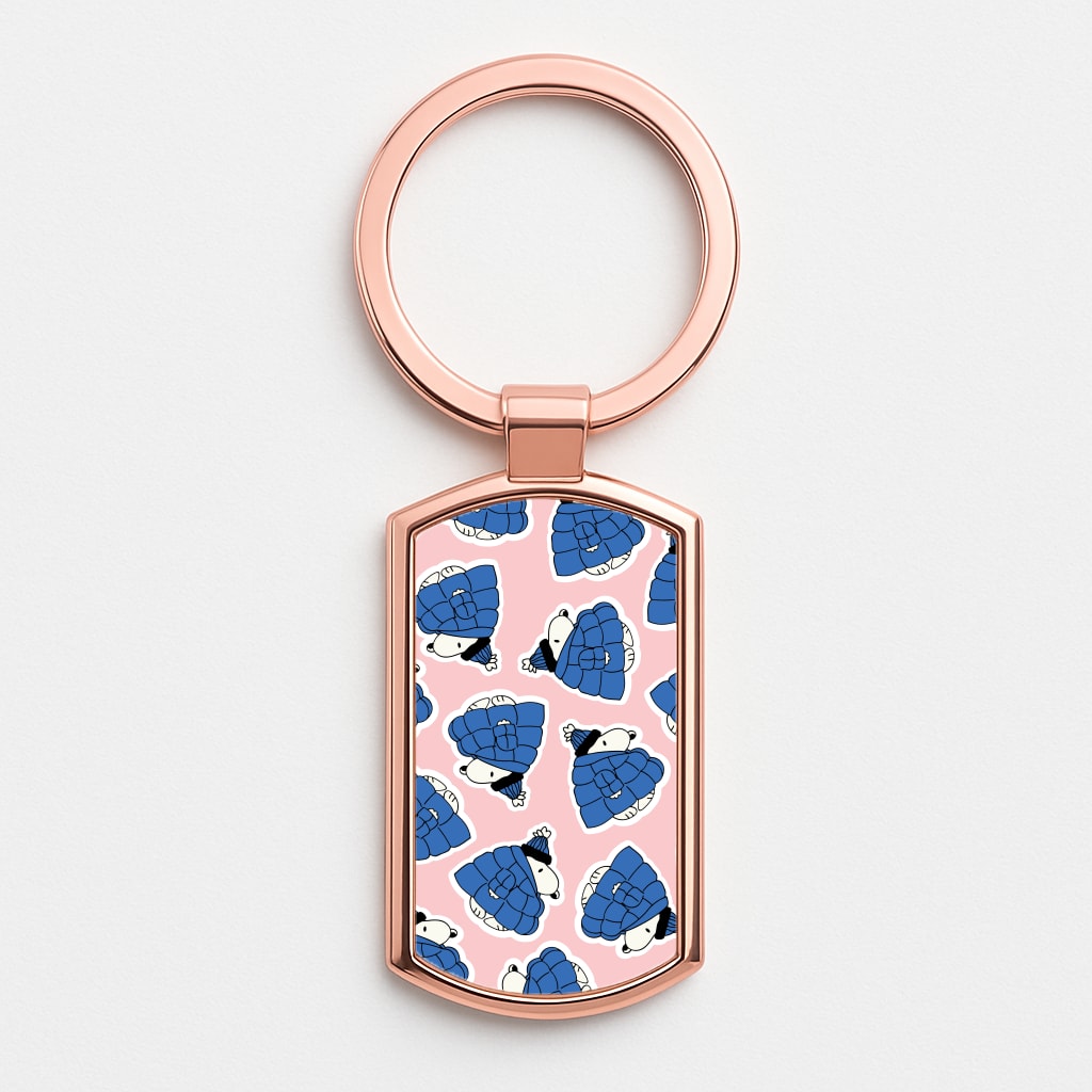 Cartoon Beagle Puffer Jacket Pattern Rose Gold Keyring