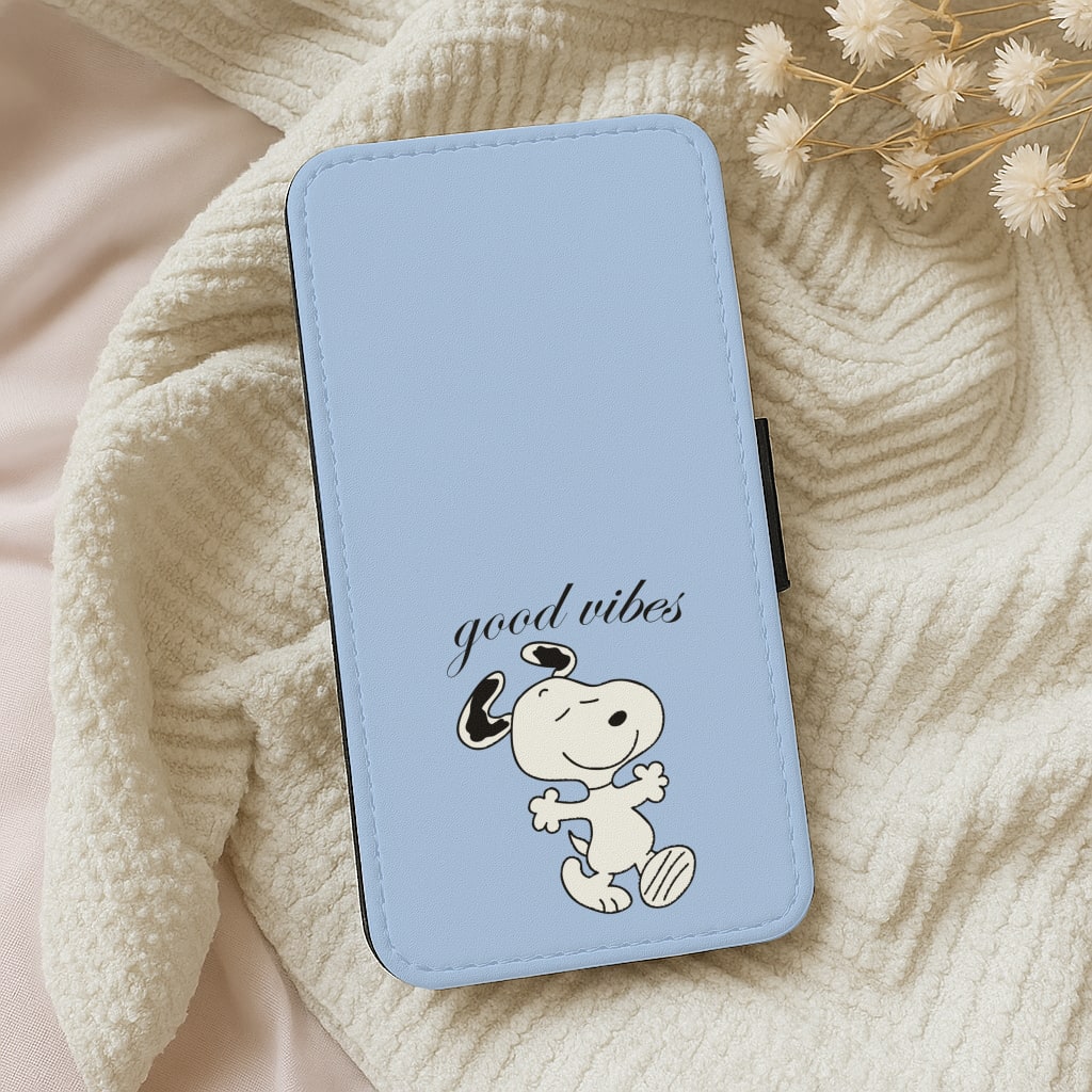 Good Vibes Cartoon Beagle Wallet Phone Case
