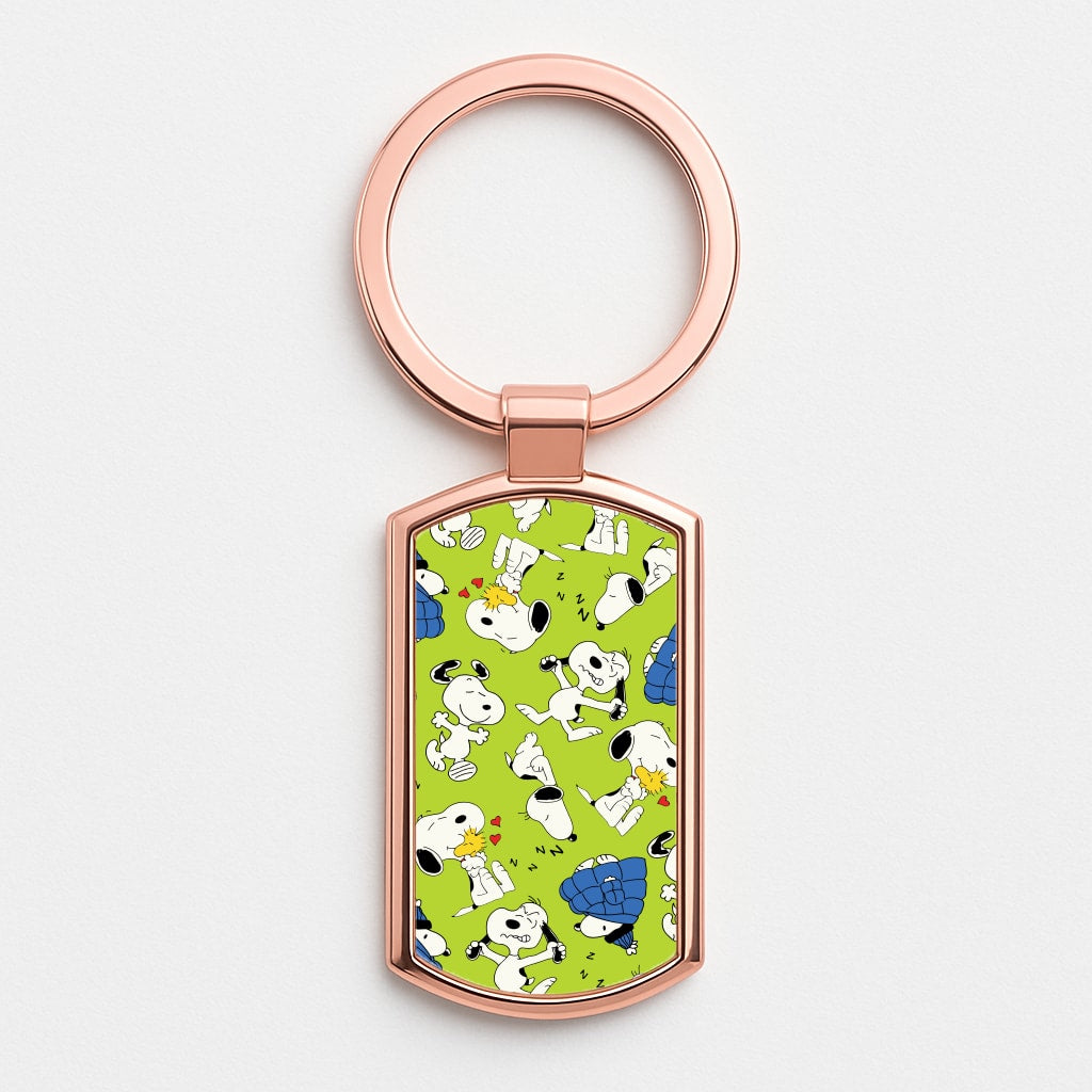 Lime Green Cartoon Beagle Pattern Rose Gold Keyring