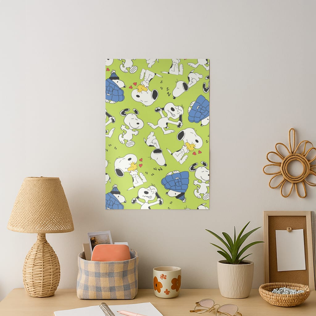 Lime Green Cartoon Beagle Pattern Art Print