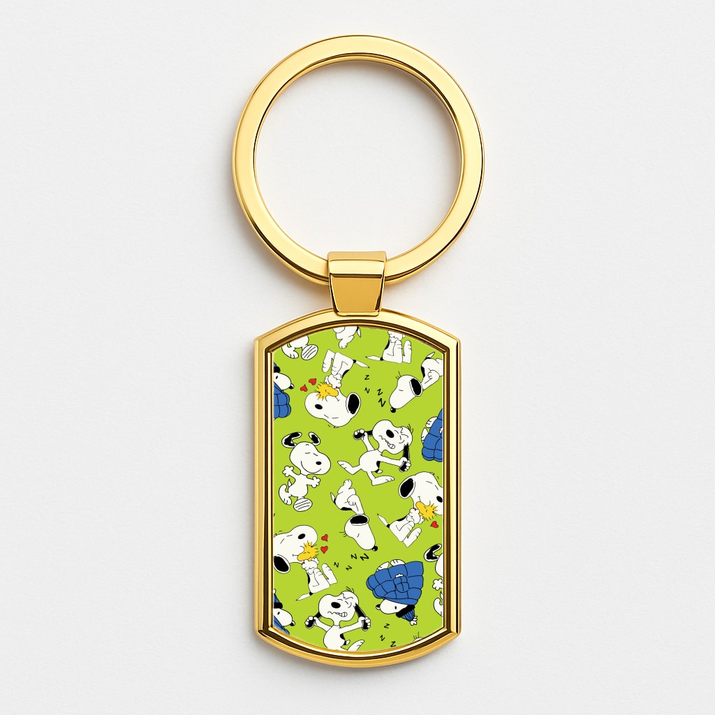 Lime Green Cartoon Beagle Pattern Gold Keyring