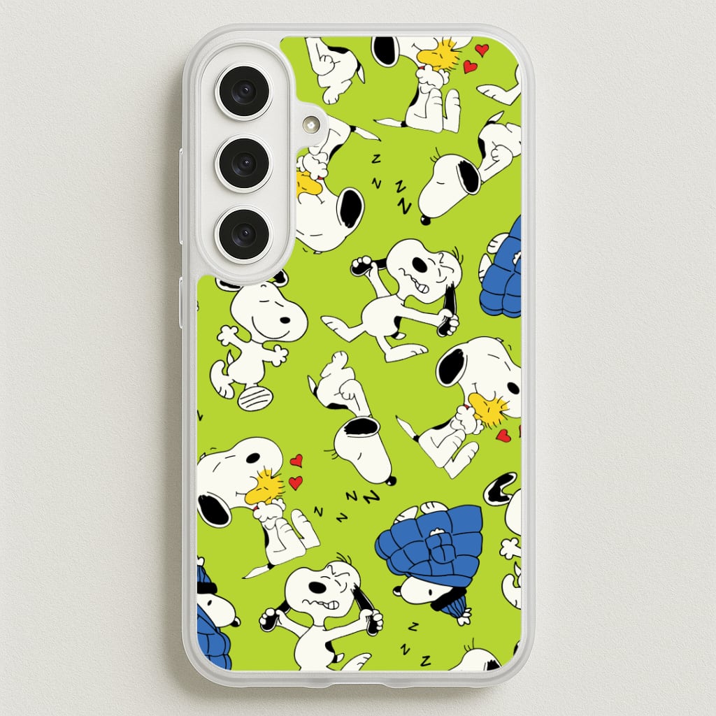 Lime Green Cartoon Beagle Pattern Phone Case for Galaxy S25FE