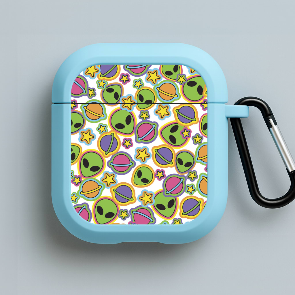 Colourful Aliens And Stars Blue AirPods Case
