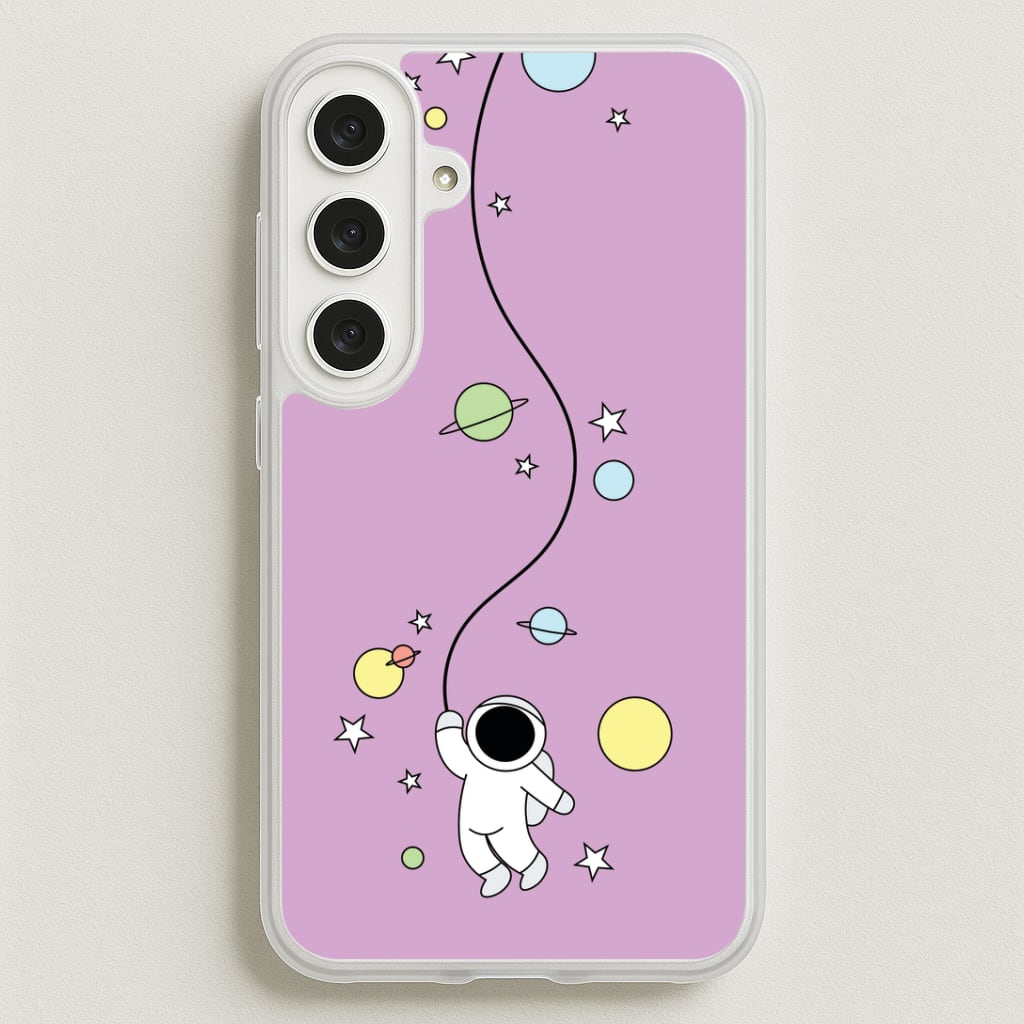 Cute Hanging Astronaut Phone Case for Galaxy S25FE