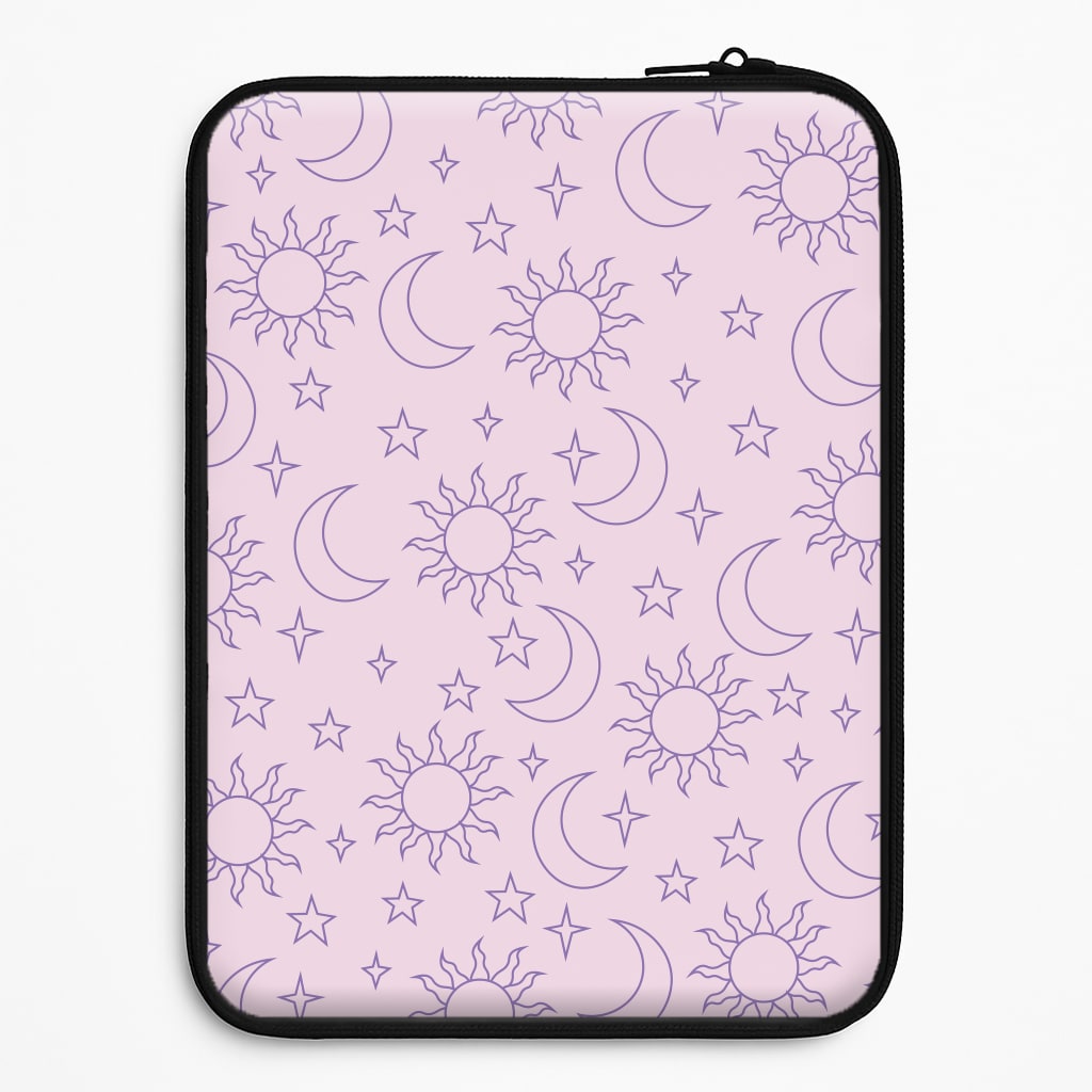 Sun, Moon And Stars Pattern Mauve Universal Laptop Sleeve