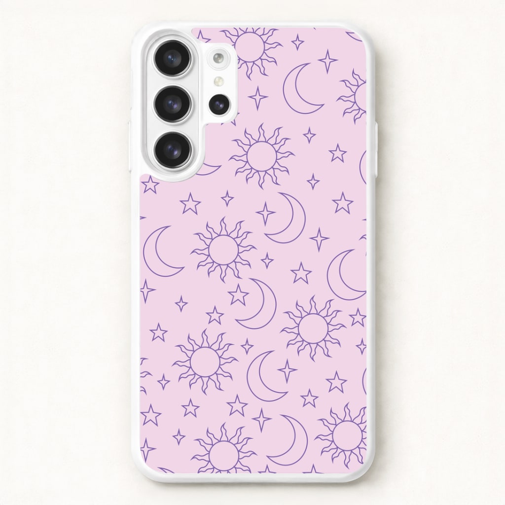 Sun, Moon And Stars Pattern Mauve Phone Case for Galaxy S26 Ultra
